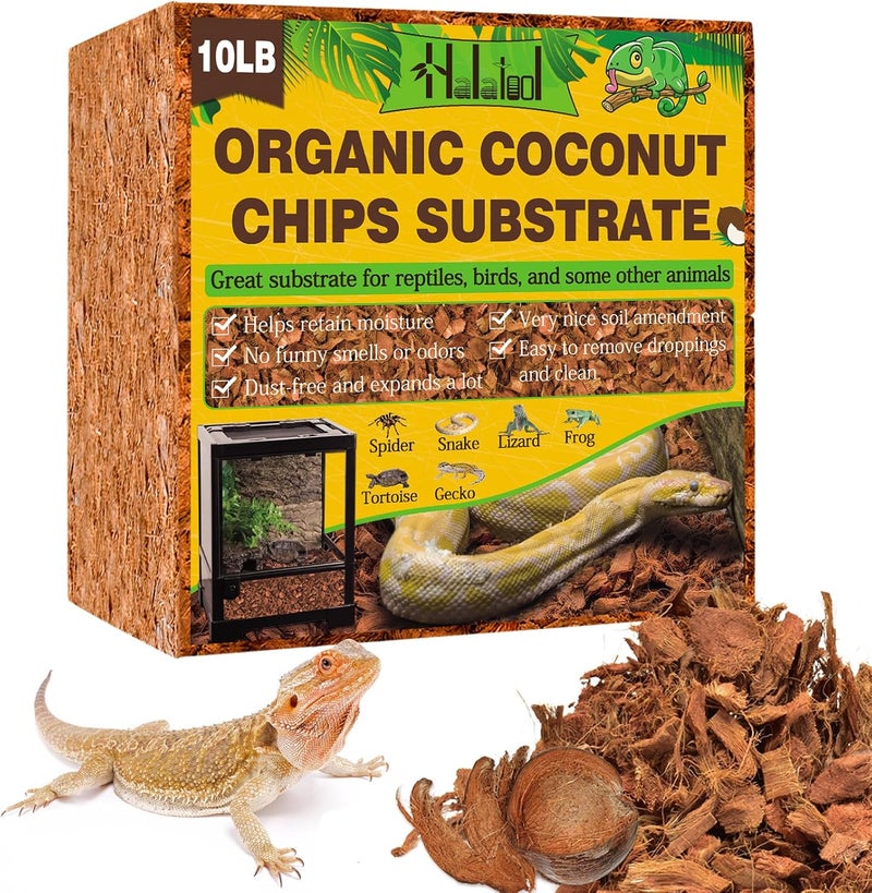 Halatool 10 LB Coconut Chips Substrate for Reptile, 72QT Natural Coconut Husk Coco Cypress Mulch Aquarium Terrarium Bedding for Corn Snake Ball Python Tortoise Frog Gecko Hermit Crab Reptile Tank - Image 1
